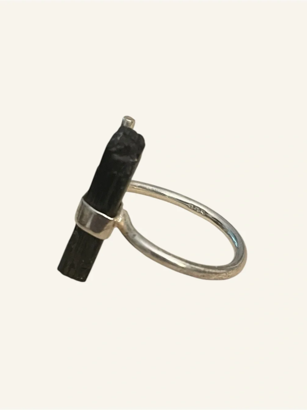 Black Tourmaline Sterling Silver Ring 925 Size 6.5